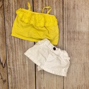Yellow tank and white denim skirt set